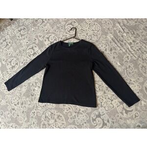 Womens Lauren Ralph Lauren Petite Black Long Sleeve Shirt Top Size P/L
